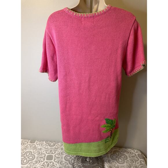 VINTAGE 80s Quacker Factory Sweater Womens Small Pink Flamingos Ramie Cotton - Picture 6 of 12